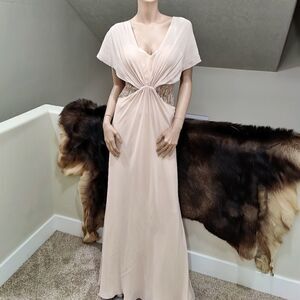 Custom Vintage Elegant Chiffon Beaded Gown with Shawl Collar